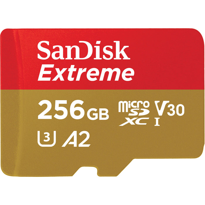 SanDisk Extreme microSDXC Memory Card - 256GB Class 10 - U3 - V30 - A2 - Read up to 190MB/s - Write up to 90MB/s -