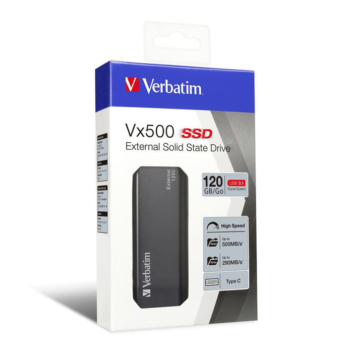 Verbatim 47441 120GB Vx500 External SSD - Graphite USB 3.1 Gen 2 - Includes USB-A & USB-C Cables - Includes Nero Backup Software