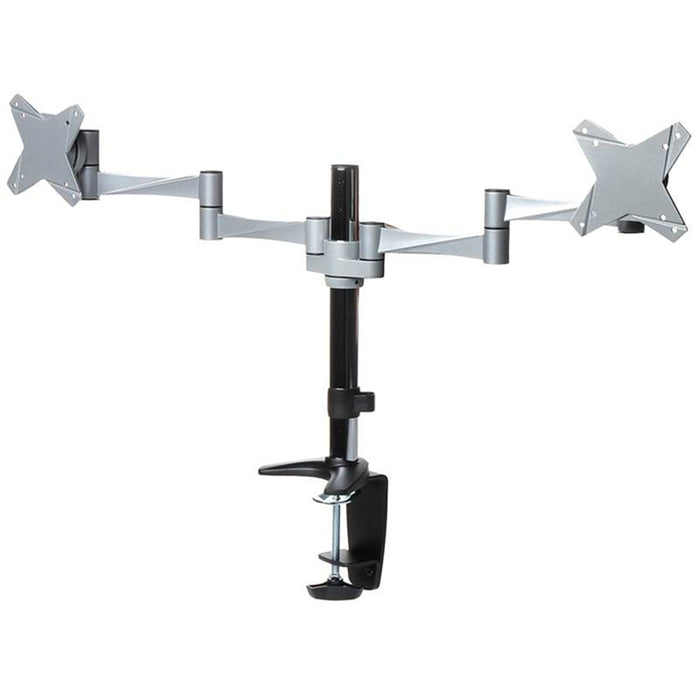 LUMI BT-LDT02-C024 13-27" Dual LCD Desk Clamp Mount Max arm reach: 858mm. Tilt:-+15deg Swivel 360deg. Max  Load 8kg  per arm Supports 75 &100mm VESA Std Elegant Aluminium