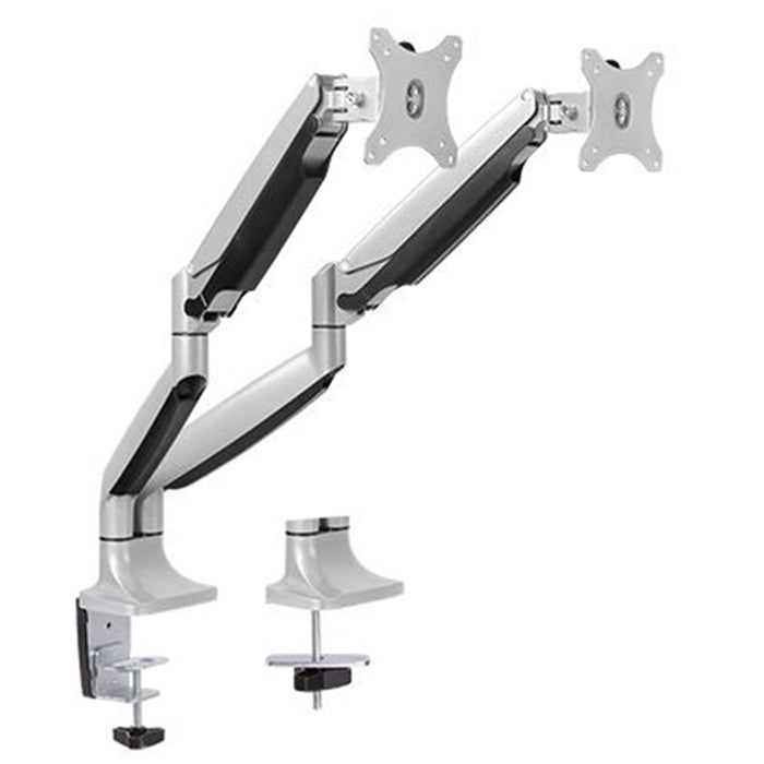LUMI LDT10-C024 13-32" Aluminum Interactive Counterbalance Dual Monitor Arm. -90 +90 tilt -90 +90 swivel -90 +90  rotate. Max VESA 100x100. Max load 9kg.