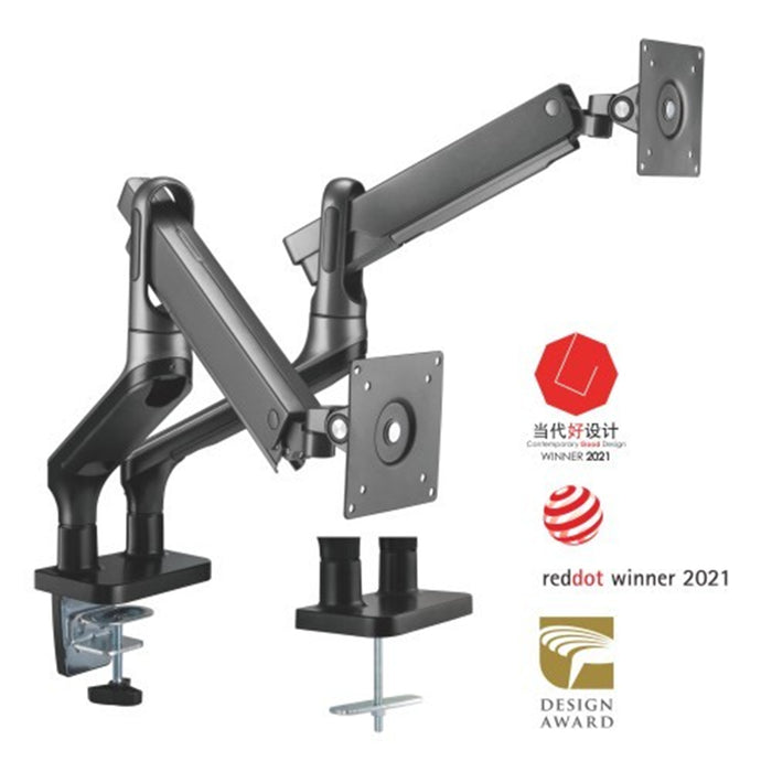 Brateck Lumi LDT50-C024 17''-32''  Premium Aluminium Dual Spring-Assisted Desk Mount Monitor Arm - Supports VESA upto100x100 - Extend Tilt and Swivel - Detachable VESA Plate - Max Arm Extn - 465mm - Space Grey Color