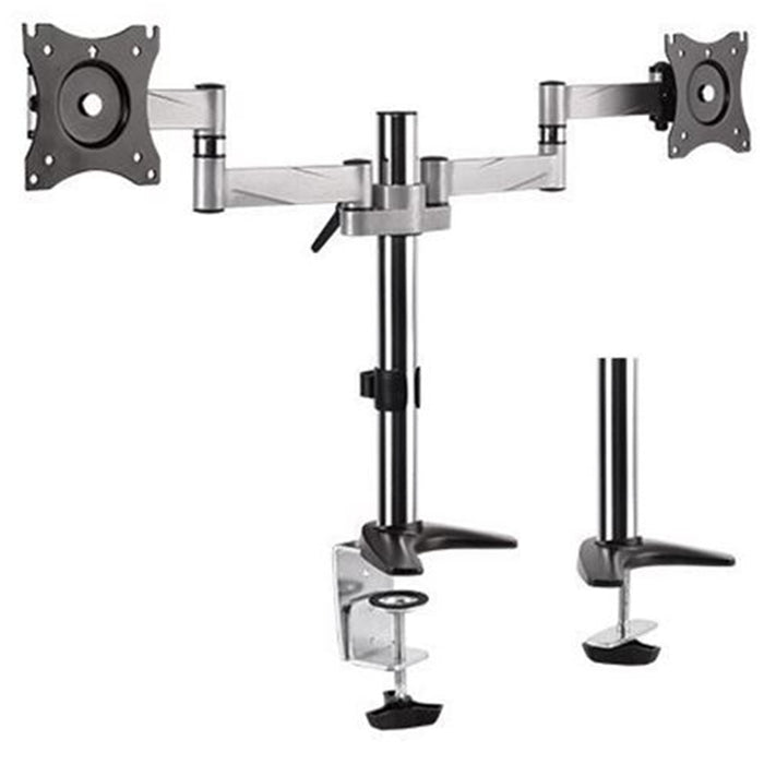 Brateck LUMI LDT11-C024 13''-27'' Dual monitor desk mount - Max load: 8kg per arm - Supports VESA 75x75 & 100x100 - Extend tilt and swivel - Max arm extension - 792mm - Colour: Slate black & metallic grey