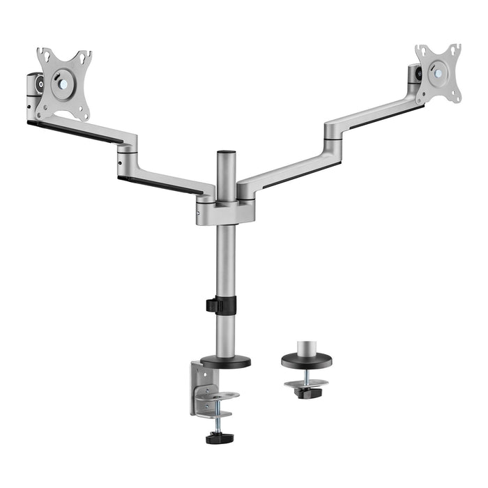 Brateck LDT72-C024 17"-32" Dual  Arm Premium Articulating Monitor Mount. Arm Extension 447mm Built-inCableManagement Detachable VESA Plate. Desk Clamp & Grommet Mounting Inc. Matte Grey Colour.
