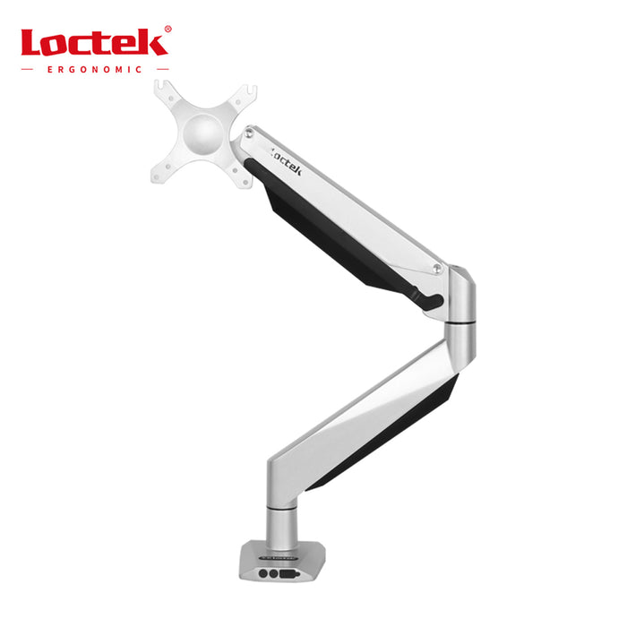 Loctek Premium Mount 17"-30" Single Ergonomic Gas Spring Monitor Stand - Aluminum Silver - VESA 75x75 100x100 - Max Load 2-9KG - 5 Years Warranty