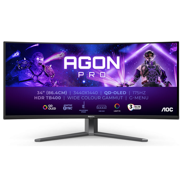 AOC AG346UCD 34" OLED 175Hz Curved Ultrawide Gaming Monitor 3440x1440 - 0.03ms - HDMI - DisplayPort