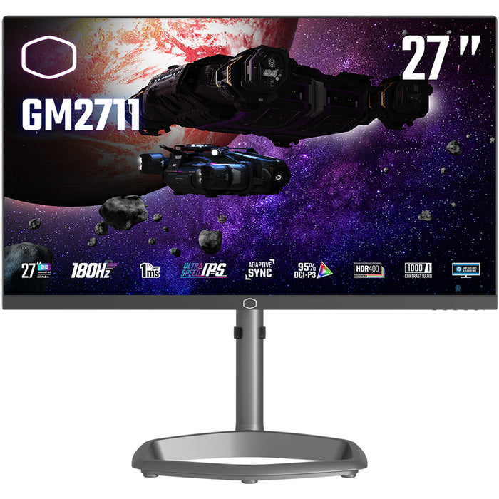 Cooler Master GM2711 27" QHD 180Hz Gaming Monitor 2560x1440 - 1ms - IPS - DisplayPort - 2x HDMI - AMD FreeSync Premium - HDR400 - 95% DCI-P5 - Height Adjustable - 100x100