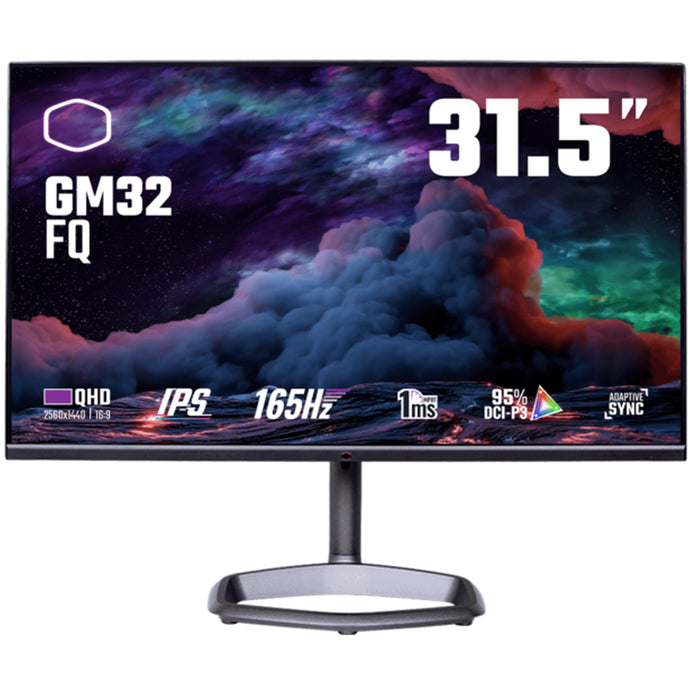 Cooler Master GM32FQ 32" QHD 165Hz Gaming Monitor 2560x1440 - 1ms - IPS - DisplayPort - 2x HDMI - USB-C - USB - Nvidia G-Sync Compatible - AMD FreeSync Premium - DCI-P3 95% - Height / Swivel / Tilt Adjustable - 100x100 VESA