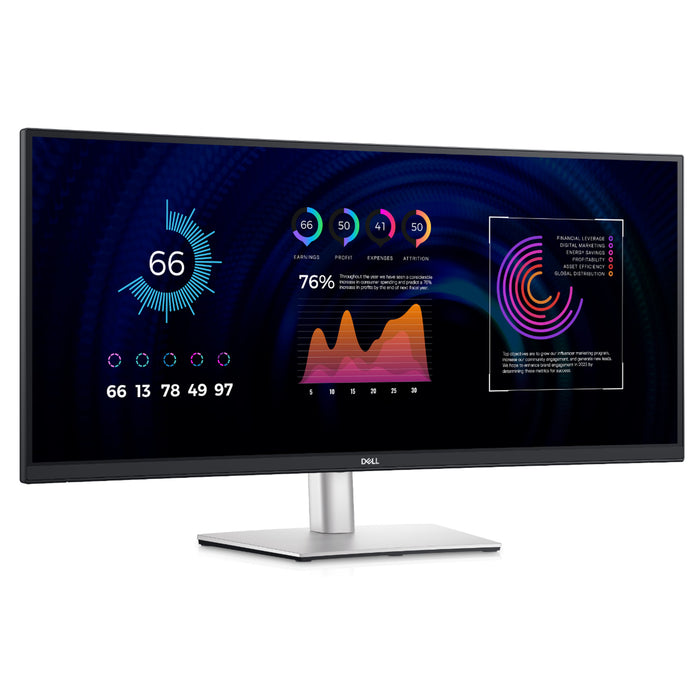 Dell P3424WE 34" Ultrawide QHD Curved Business Monitor 3440x1440 - IPS - DisplayPort - HDMI - USB-C PD 65W - USB - 99% sRGB - Flicker Free - ComfortView - 3-Sided Bezeless - 3800R - Height / Swivel / Tilt Adjustable - 100x 100 VESA