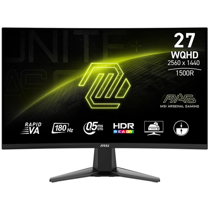 MSI MAG 27CQ6F 27" QHD 180Hz Curved Gaming Monitor 2560x1440 - 0.5ms - DisplayPort - 2x HDMI - Anti-Flicker - AMD FreeSync - 100x100 VESA