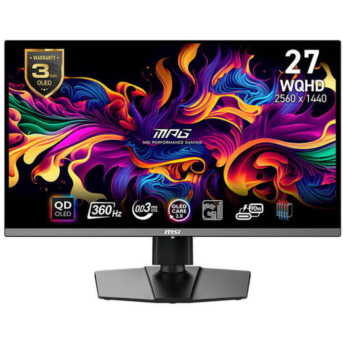 MSI MPG 271QRX QD-OLED 27" QHD 360Hz OLED Gaming Monitor 2560x1440 - 0.03ms / 360Hz - DisplayPort - HDMI 2.1 - USB-C 90W - HDR400 True Black - Height / Swivel / Tilt Adjustable - 100x100 VESA