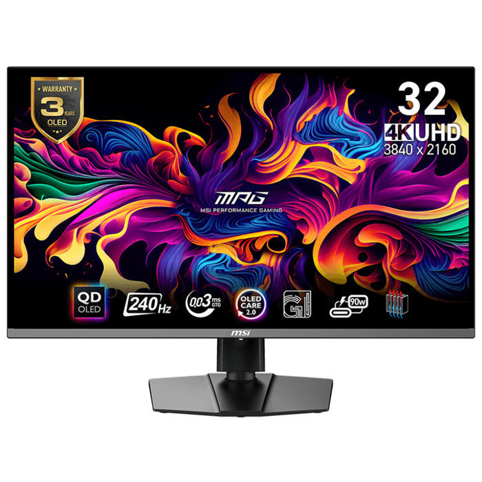 MSI MPG 321URX QD-OLED 32" UHD 4K 240Hz OLED Gaming Monitor 3840x2160 - 0.03ms / 240Hz - DisplayPort - HDMI 2.1 - USB-C 90W - HDR400 True Black - / Height / Swivel / Tilt Adjustable - 100x100 VESA