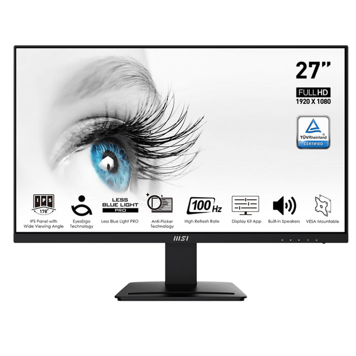 MSI Pro MP273A 27" FHD 100Hz Business Monitor 1920x1080 - IPS Panel - HDMI - VGA - DisplayPort - Speakers - Tilt Adjustable - 100x100 VESA