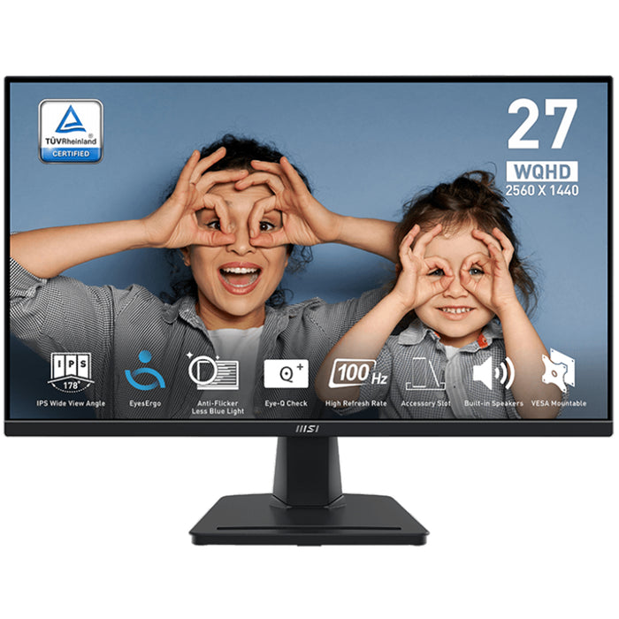 MSI Pro MP275Q 27" QHD 100Hz Business Monitor 2560x1440 - IPS Panel - 2x HDMI -  DisplayPort - Speakers - Tilt Adjustable - 100x100 VESA - Internal Power