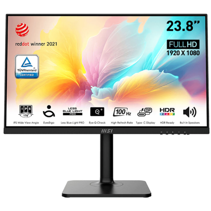 MSI Modern MD2412P 24" FHD Business Monitor 1920x1080 - IPS - HDMI - USB-C 15W - Speaker - Anti-Flicker - 110% sRGB - Height / Pivot / Swivel / Tilt Adjustable - 75x75 VESA