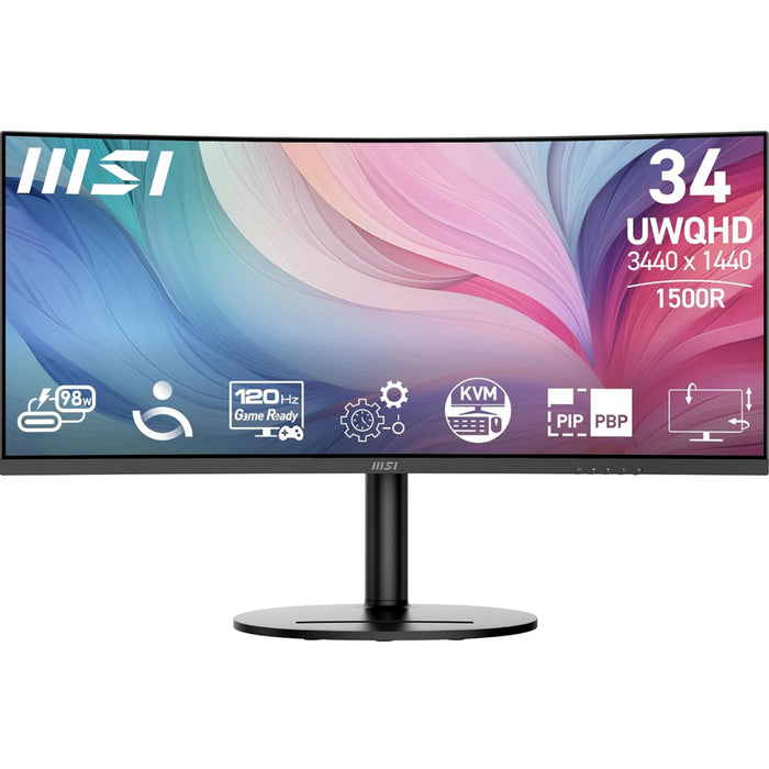 MSI Modern MD342CQP 34" Ultrawide Curved USB-C Business Monitor - Black Color --  3440x1440 - DisplayPort - HDMI - USB-C 98W PD - USB Hub - KVM - Speakers - Height Adjustable Stand - 75x75 VESA