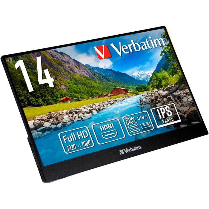 Verbatim 49590 PM-14 14" FHD Portable Monitor 1920x1080 - 60Hz HDMI - USB-C for Laptop / PC / Mac / PS3 / 4 / 5/ Xbox / Phone - Works with Windows Mac OS & Android