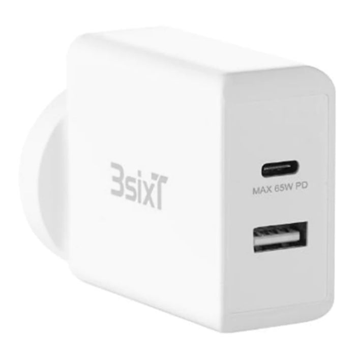 3SIXT 3S-2306 ANZ 65W USB-C PD + 2.4A Wall Charger - White