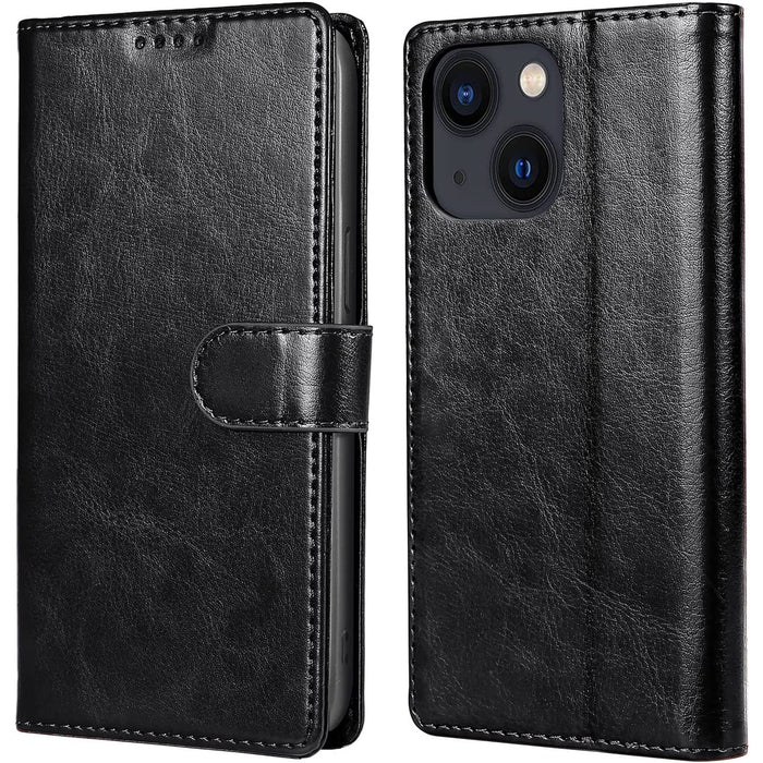 iPhone 14/13 Flip Wallet Case - Black 3 Card Slots - Cash Compartment - Magnetic Clip