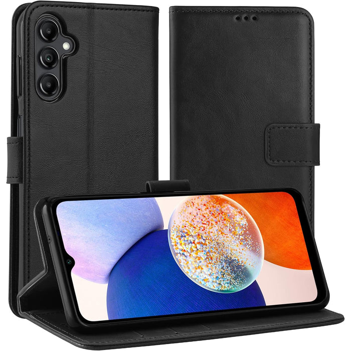 Galaxy A05s Flip Wallet Case - Black 3 Card Slots - Cash Compartment - Magnetic Clip