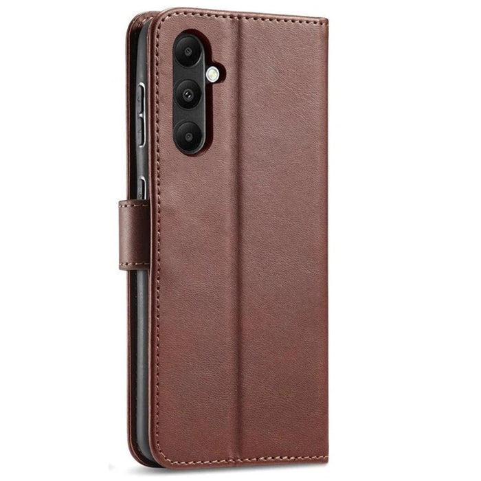 Galaxy A05s Flip Wallet Case - Brown 3 Card Slots - Cash Compartment - Magnetic Clip