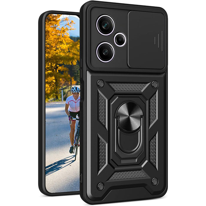 Redmi 12 5G Rugged Kickstand Case - Black with Camera Cover Protection