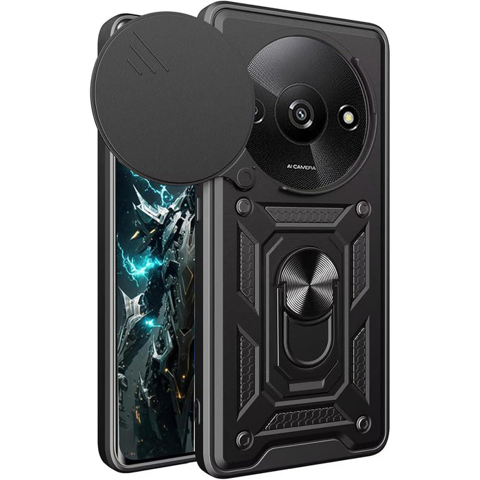 Redmi A3 (2024) Rugged Kickstand Case - Black with Camera Cover Protection