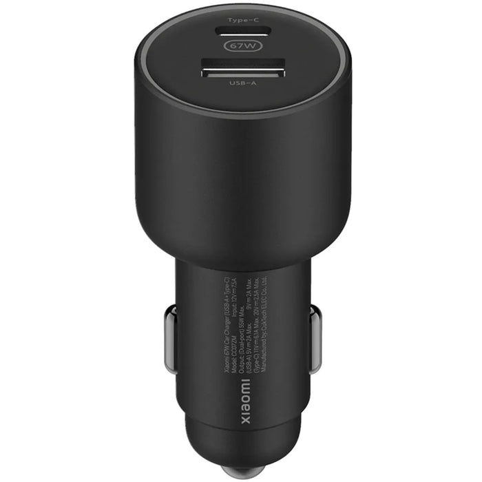 Xiaomi Mi 67W Dual-Port Fast Charging Car Charger - Dual Port Max 67W output USB-C & USB-A Ports Multiple protections Streamlined Black Matte Finished LED Indicator