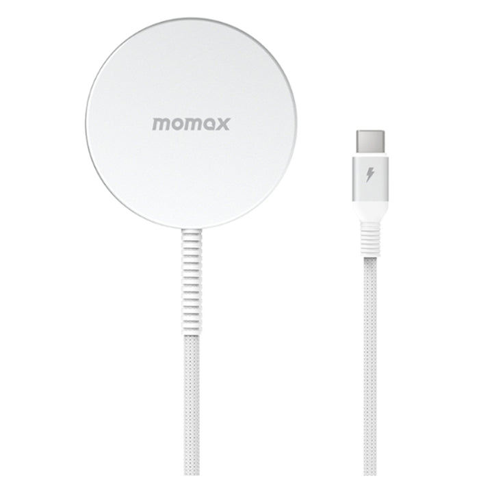 Momax Magsafe 15W Wireless Charging Pad with 2M Rugged Cable - White - Apple Magsafe Certified 15W Fast Wireless Magsafe charging 2M Type-C Rugged Cable