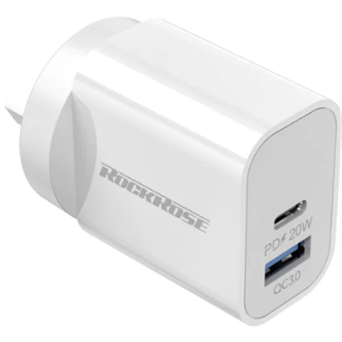 RockRose Casa AC Neo 20W PD & QC 3.0 USB-C AC Wall Charger USB-C & USB-A Dual Port