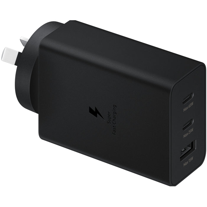 Samsung 65W PD Fast Charging Trio Wall Charger - Black Three output (USB-C PD x 2 & USB-A) Super Fast Charge Galaxy S25/S24 / Fold6 / Flip6 / S23 / S22 / Galaxy A Series - Supports iPhone PD Fast Charging
