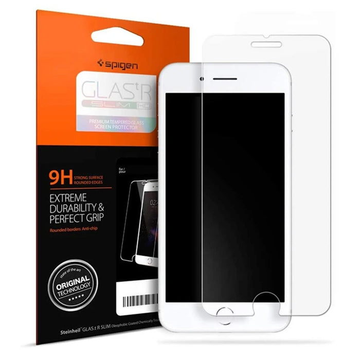 Spigen iPhone SE (3rd / 2nd Gen) / 8 / 7 Premium Tempered Glass Screen Protector Extreme Durability - 9H Screen Hardness - Rounded Edges - Perfect Grip - Delicate Touch - AGL1336