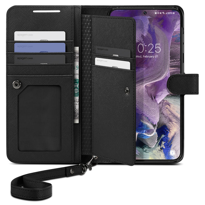 Spigen Galaxy S23 5G Premium Flip Wallet Case - Black Convenience - Premium Quality - 3 Card Slots + Cash Compartment - Comfort Viewing - Reversible Magnetic Clip