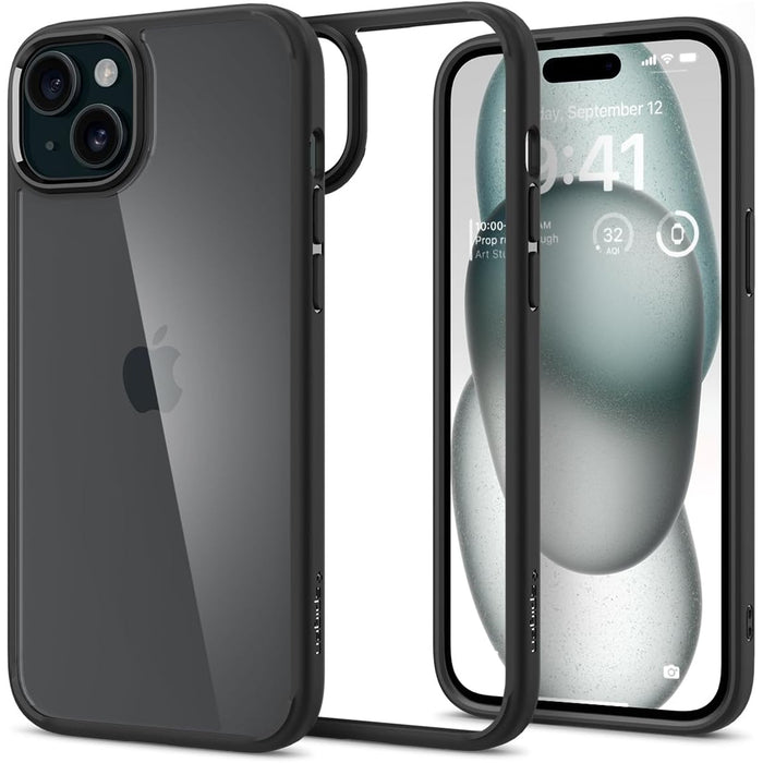 Spigen iPhone 15 Plus (6.7") Ultra Hybrid Case - Matte Black Certified Military-Grade Protection - Clear Durable Back Panel + TPU Bumper