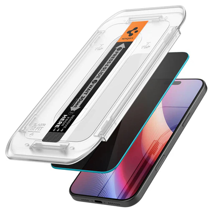 Spigen iPhone 16 Pro (6.3") Premium Privacy Tempered Glass Screen Protector 1P - Anti-Spy - Delicate Touch - Perfect Grip - Case Friendly with Spigen Phone Case