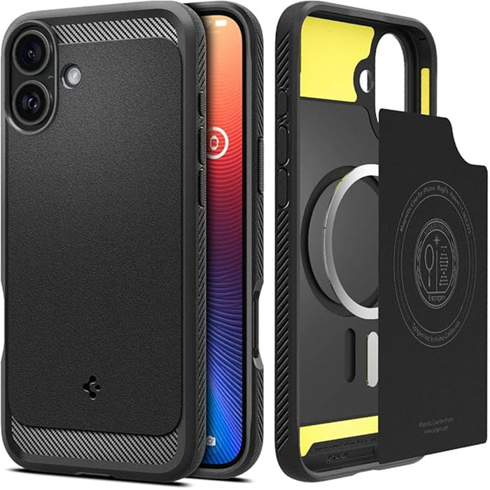 Spigen iPhone 16 (6.1") Rugged Armor MagFit Case - Black MagFit - DROP-TESTED MILITARY GRADE - Ultimate Protection - Rugged Design with Matte Finish - Air Cushion Technology