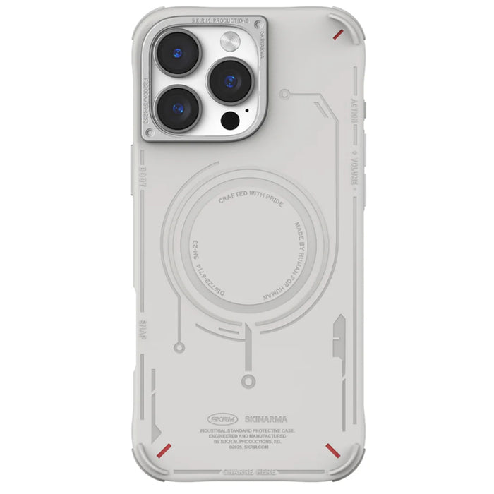 skinarma iPhone 16 Pro (6.3") Mecha Case - Light Grey Apple MagSafe Compatible - Detachable Camera Lens Guard - Inner Air Pockets for Shock Absorption - Aluminium Power and Action Buttons