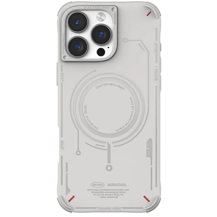 skinarma iPhone 16 Pro Max (6.9") Mecha Case - Light Grey Apple MagSafe Compatible - Detachable Camera Lens Guard - Inner Air Pockets for Shock Absorption - Aluminium Power and Action Buttons