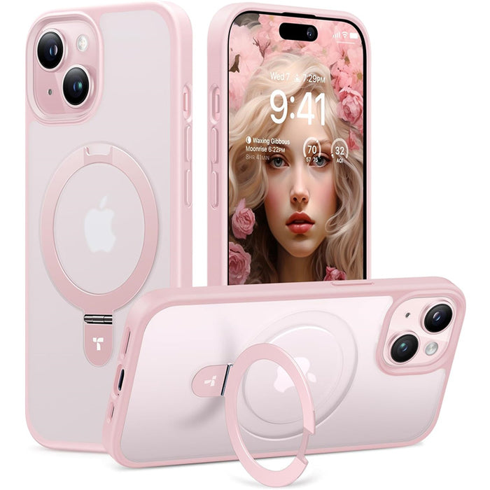 Torras iPhone 15 (6.1") Ostand Matte Case - Pink MagSafe Compatible - Horizontal / Vertical & Felexible Ostand