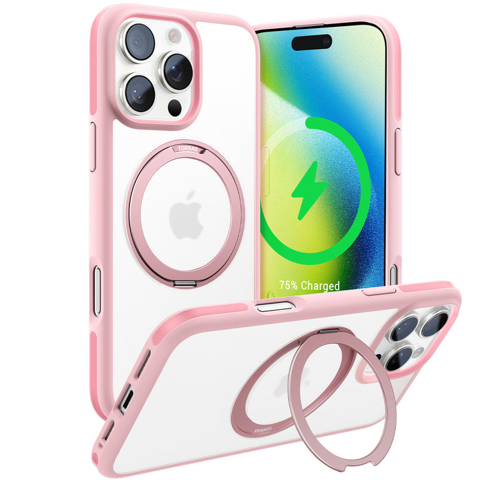 Torras iPhone 16 Pro Max (6.9") Ostand R Fusion Spin Case - Pink All in One: Magnetic / Stand / Ring Holder - 360 Spin