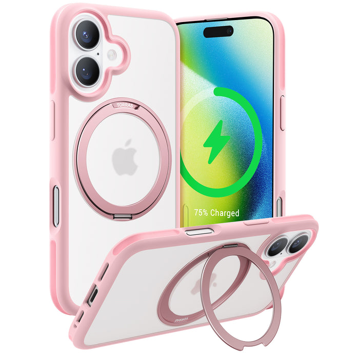 Torras iPhone 16 Plus (6.7") Ostand R Fusion Spin Case - Pink All in One: Magnetic / Stand / Ring Holder - 360 Spin