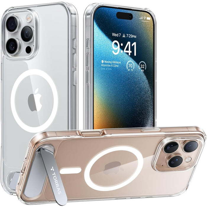 Torras iPhone 16 Pro (6.3") Pstand Case - Clear MagSafe Compatible - Built-in Versatile Seamless Stand