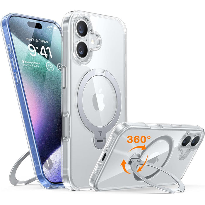 Torras iPhone 16 (6.1") Ostand Spin Case - Clear All in One: Magnetic / Stand / Ring Holder - 360 Spin