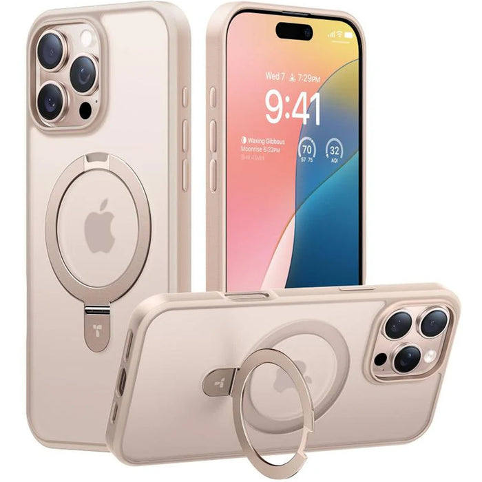 Torras iPhone 16 Pro (6.3") Ostand Case - Ivory Gold MagSafe Compatible - Horizontal / Vertical & Felexible Ostand