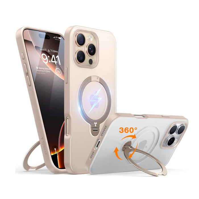 Torras iPhone 16 Pro (6.3") Ostand Spin Case - Ivory Gold All in One: Magnetic / Stand / Ring Holder - 360 Spin