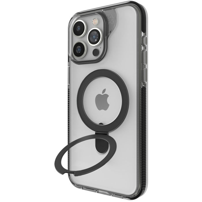 ZAGG iPhone 15 Pro Max (6.7") Santa Cruz Snap Case with Ring Stand - Clear / Black Magsafe Compatible