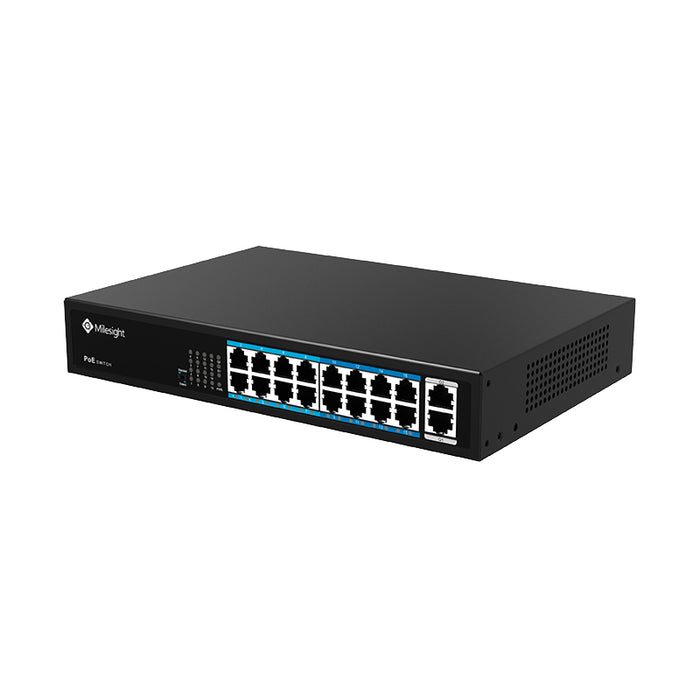 Milesight 16 Port 100Mbps AF/AT 200 Watt PoE Switch with Gigabit Uplink