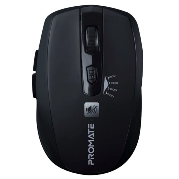 Promate BREEZE Wireless Mouse with noise reduction - Black Smooth Scrolling - Sensor Resolution 800/1000/1200/1600DPI - Extended Battery Life - Wireless range 6-10m - Compatible with Windows and Mac