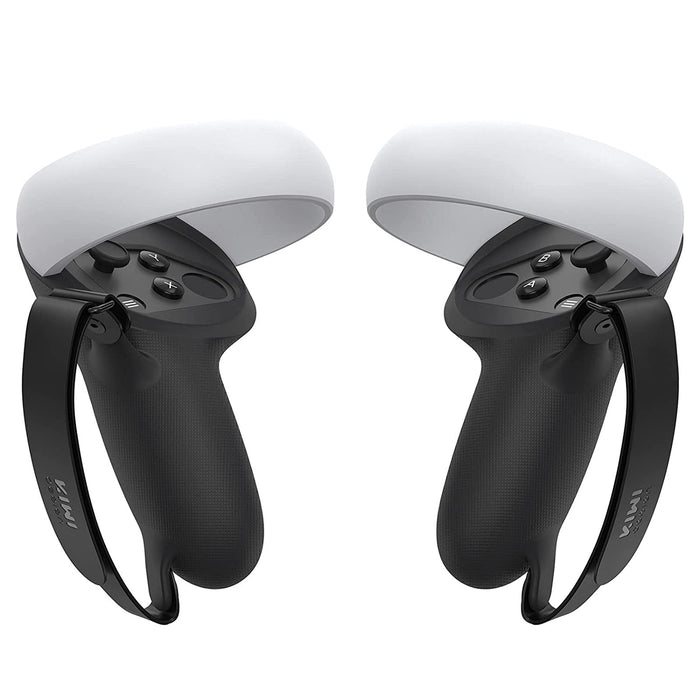 Kiwi Design For META Oculus Quest 2 Touch Controller Silicone Grip Cover Black Colour Protector with Knuckle Straps Premium Material Humanized Design Great Adjustability Easy to Install and Remove.