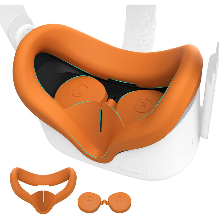 Kiwi Design For META Oculus Quest 2 Silicone Face Cover Pad Orange Colour with Lens Protector Enhanced Support