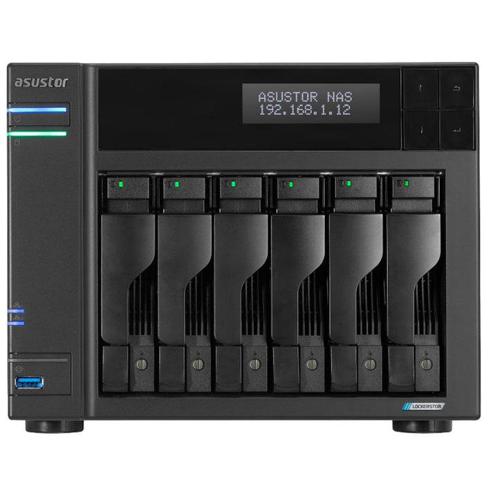 Asustor AS6706T 6-Bay NAS Intel Quad Core Upto 2.9 GHz 4x M.2 2280 NVMe Slot 8GB RAM (16GB Max)1xPCI 2x 2.5GbE LAN 1x HDMI 3 Years Warranty